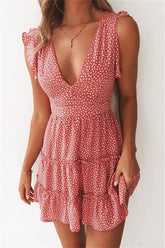 Bedrucktes Minikleid mit tiefem V-Ausschnitt